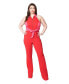 ფოტო #1 პროდუქტის Plus Size Red & Pink Heart Pocket Front Zip Halter Jumpsuit