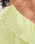 Фото #3 товара ASOS DESIGN textured halter wide leg jumpsuit with frill detail in lime green