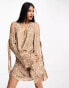 Фото #1 товара Annorlunda barb wire floral plunge mini dress in taupe