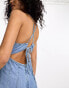 Free People wide leg denim cami jumpsuit in blue