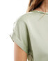 Vila satin front t-shirt with turn up sleeve in sage green