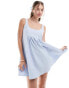 ASOS DESIGN mini textured scoop neck dress with big back bow detail in icy blue