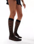 ASOS DESIGN sheer knee high socks with bow monogram in black