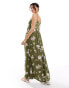 JDY tie front maxi dress in khaki floral