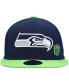 Фото #4 товара Men's College Navy, Neon Green Seattle Seahawks Flawless 9FIFTY Snapback Hat