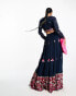 Фото #2 товара Nesavaali lahenga embroidered full maxi skirt in navy