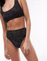 Фото #1 товара Topshop high waist bikini bottoms in black leaf glitter