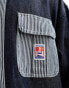 Wrangler Casey Jones workwear colourblock stripe/plain denim shirt relaxed fit in dark wash