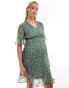 Фото #4 товара Vero Moda Maternity flutter sleeve v neck mini dress in sage green floral