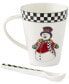 Christmas Tree Santa Black & White Porcelain Mug & Spoon Set