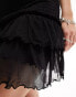 Monki smocked mini ruffle skirt in black