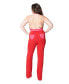 Plus Size Red & Pink Heart Pocket Front Zip Halter Jumpsuit