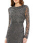 Women's beaded Tea Length Dress w/ Sheer Sleeves