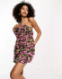 ASOS DESIGN corset plunge mini dress with corsage detail in floral print