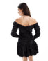 Фото #2 товара ASOS DESIGN off the shoulder mini ruched bodice dress with puffball skirt in black