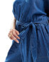 ONLY Curve short sleeve denim jumpsuit in mid wash