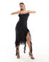 Фото #1 товара Kaiia cowl neck ruffle hem maxi dress in black