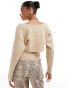 Pieces relaxed knitted bolero co-ord in cream melange