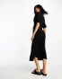 ASOS DESIGN textured crinkle wrap midi dress with tie side in black