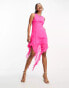 Фото #4 товара ASOS DESIGN scoop back chiffon ruffle hem mini dress in hot pink