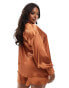 In The Style Plus long sleeve satin shirt co-ord in rust