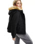 French Connection faux fur trim hood bomber jacket in black