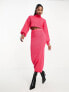 Фото #7 товара Aria Cove ribbed roll neck cropped jumper with volume sleeve co-ord in pink