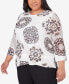 Фото #2 товара Футболка женская Alfred Dunner plus Size Opposites Attract Medallion Textured Top
