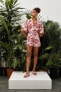 Kadın Ceket Yaka Tropikal Baskılı Kısa Kollu Gömlek 3SAK60221PW