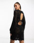 Фото #2 товара Miss Selfridge long sleeve open back crochet dress in black
