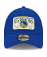 ფოტო #2 პროდუქტის Men's Royal Golden State Warriors Plate Oversized Patch Trucker 9FORTY Adjustable Hat