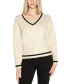 ფოტო #1 პროდუქტის Black Label Women's Embellished Cabled V-Neck Sweater