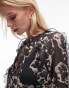 Фото #3 товара Topshop ruffle sleeve sheer tie front top in mono floral print