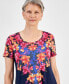 Women's Scoop-Neck Short-Sleeve Printed Knit Top, Created for Macy's