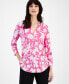 Фото #1 товара Women's Floral-Print 3/4-Sleeve V-Neck Top, Created for Macy's