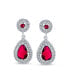 ფოტო #2 პროდუქტის Fashion Red AAA CZ Halo Teardrop Drop Earrings For Women For Prom Simulated Ruby Cubic Zirconia Rhodium Plated Brass