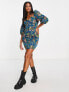 Фото #1 товара ASOS DESIGN tapestry corset mini dress with long sleeves in blue floral