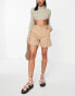 ASOS DESIGN longline casual short in camel Бежевый, 32 - фото #1