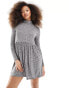 Miss Selfridge funnel neck rib smock mini dress in grey 40 - фото #4