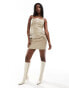 Simmi leather look ruched corset top co-ord in beige