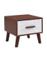 Embossed White End Table with Drawer and Wood Legs