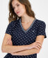 Фото #3 товара Women's Dot-Print V-Neck Short-Sleeve Top