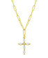 14K Gold-Plated Paperclip Cubic Zirconia Cross Necklace