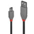 Lindy 3m USB 2.0 Type A to Mini-B Cable - Anthra Line - 3 m - USB A - Mini-USB B - USB 2.0 - 480 Mbit/s - Black