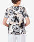 Petite Pleated Neck Bold Floral Short Sleeve Tee