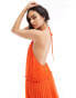 Фото #3 товара ASOS DESIGN halter neck pleat frill maxi dress in tomato