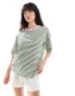 ASOS DESIGN oversized boxy t-shirt in green stripe with contrast ringer