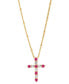 Macy's lab-Grown Ruby (1/3 ct. t.w.) & Lab-Grown White Sapphire (1/3 ct. t.w.) Cross Pendant Necklace in 14k Gold-Plated Sterling Silver, 16" + 2" extender