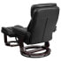 Фото #2 товара Contemporary Black Leather Recliner And Ottoman With Swiveling Mahogany Wood Base
