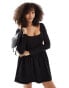 Фото #3 товара ASOS DESIGN poplin mix boat neck mini dress in black